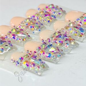 Sparkling Rhinestone Press on Nail Set Regular Square